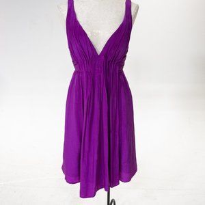 Vintage Y2K Anthropologie M Deep Plunge Ruched Mini Dress Purple